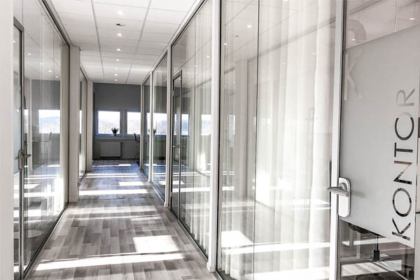 A hallway in a office hotel